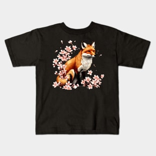 Japanese Fox Cherry blossom Kids T-Shirt